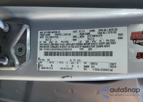 2013 Ford Escape Sel from USA, damaged, VIN 1FMCU0HXXDUC55574